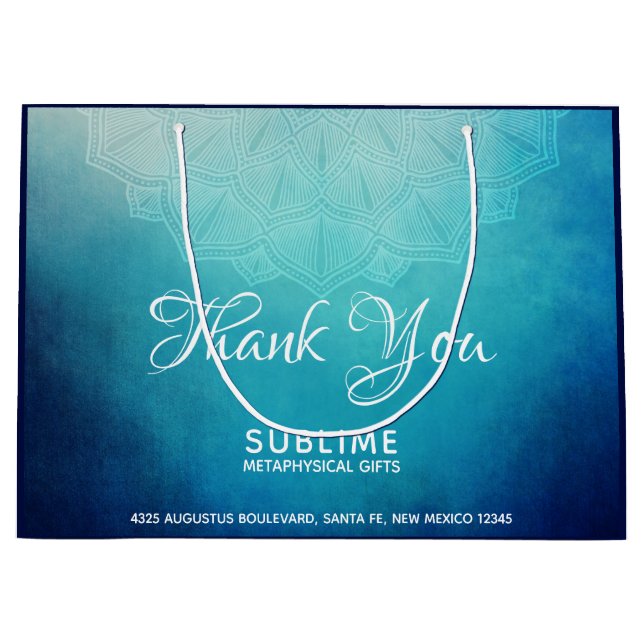 Sacola Para Presentes Grande Abstrato Azul bonito Mandala (Frente)