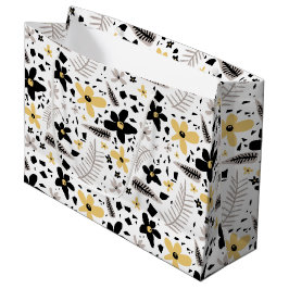 Sacola Para Presentes Grande Abstrato Black Yellow Cinza Floral Sem Costura Pad