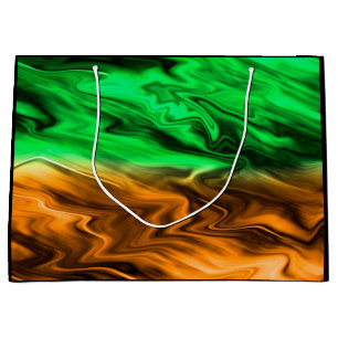 Sacola Para Presentes Grande Abstrato com manchas indefinidas em verde laranja