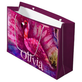 Sacola Para Presentes Grande Abstrato cor-de-rosa-branco Flamingo personalizado