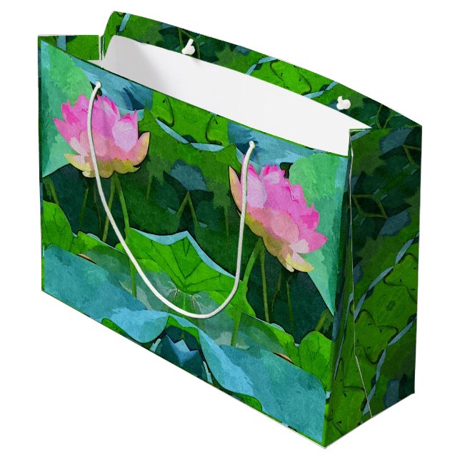Sacola Para Presentes Grande Abstrato de Lotus Rosa Gift Bag (Verso inclinado)