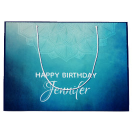 Sacola Para Presentes Grande Abstrato de Mandala Azul bonito