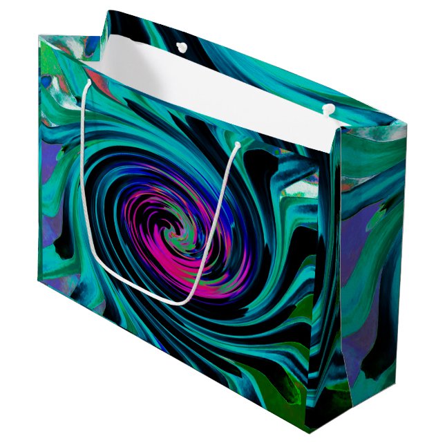 Sacola Para Presentes Grande Abstrato de preto e turquesa Dramático (Frente inclinada)