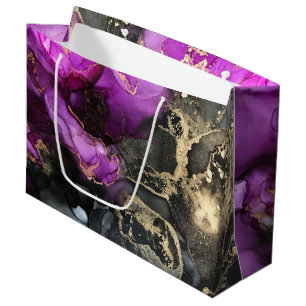 Sacola Para Presentes Grande Abstrato Geode Marbling Black Purple Único