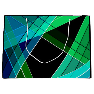 Sacola Para Presentes Grande Abstrato, geométrico, verde, azul, preto