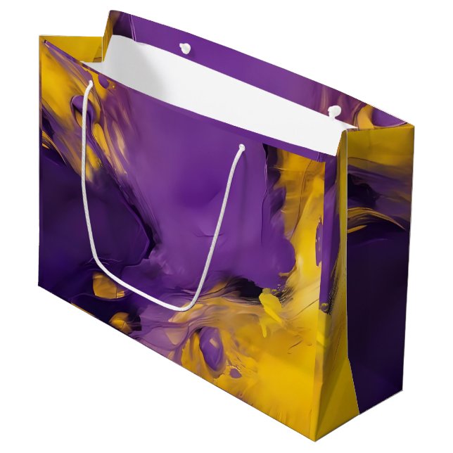 Sacola Para Presentes Grande Abstrato Roxo e Dourado (Frente inclinada)