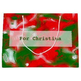 Sacola Para Presentes Grande Abstrato vermelho, branco e verde