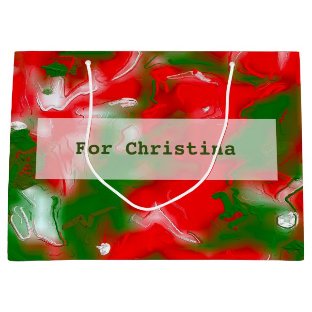 Sacola Para Presentes Grande Abstrato vermelho, branco e verde (Frente)