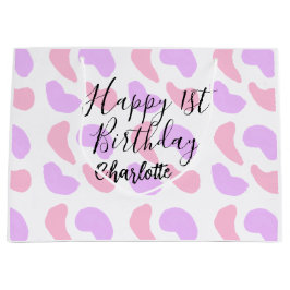 Sacola Para Presentes Grande Abstratos roxos cor-de-rosa moldam primeiro aniver