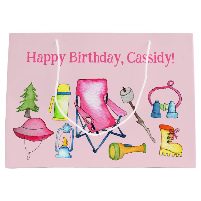 Sacola Para Presentes Grande Acampamento de Menina Considerado Personalizado (Frente)