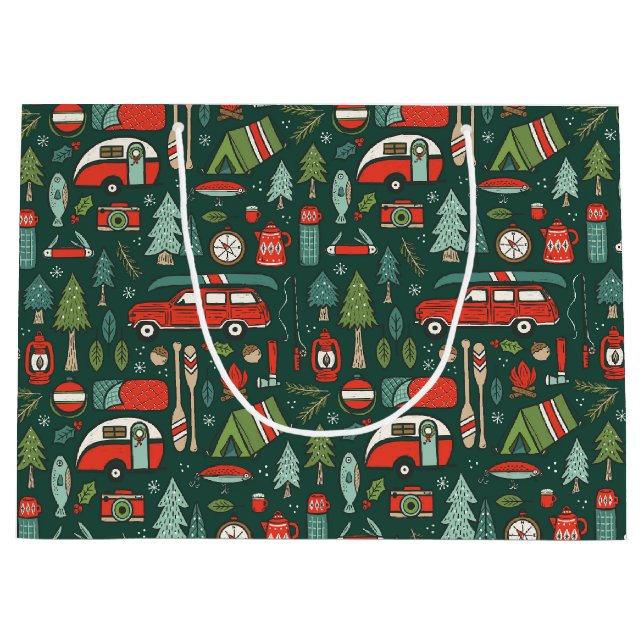 Sacola Para Presentes Grande Acampamento de Natal Russo (Frente)