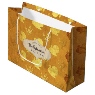 Sacola Para Presentes Grande Ação de Graças Gold Foil