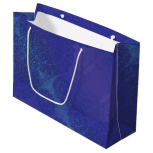 Sacola Para Presentes Grande Aceitação Medalhões Blue Indigo Violet Boho