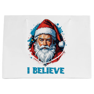 Sacola Para Presentes Grande Acredito em Santa Claus Grafite Style Design