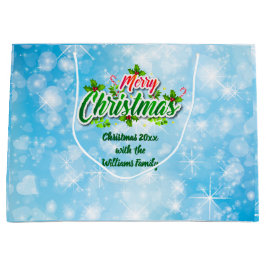 Sacola Para Presentes Grande Adicionar Nome Correspondente ao Feliz Natal Azul 