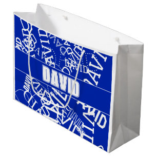 Sacola Para Presentes Grande Adicione qualquer nome, nome colagem em azul e bra