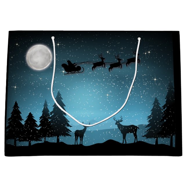 Sacola Para Presentes Grande Adorable Reindeer At Night (Frente)
