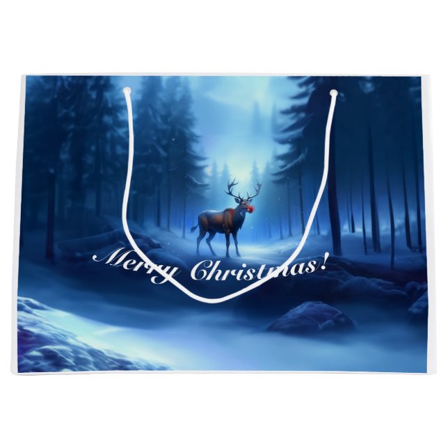 Sacola Para Presentes Grande Adorable Reindeer Winter Wonderland Holiday (Frente)