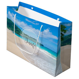 Sacola Para Presentes Grande Adorável Destino Tropical de Praia Cênica de Anive