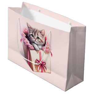 Sacola Para Presentes Grande Adorável Kitten em uma Caixa Aniversário Presente