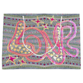 Sacola Para Presentes Grande Adorável Mão Desenhada Amor com Corações