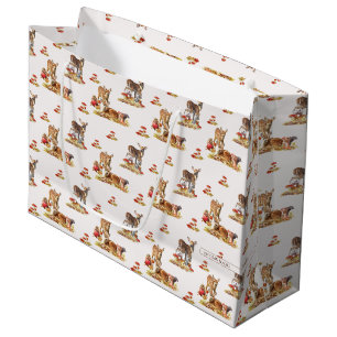Sacola Para Presentes Grande Adorável Padrão de Arte de Outono de Animais Flore