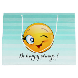 Sacola Para Presentes Grande Adorável rosto de emoji piscando - seja feliz semp