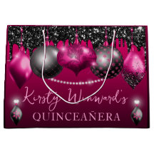 Adorno de Natal Rosa Quente e Preto Quinceanera