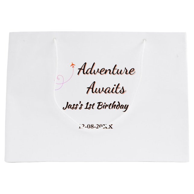 Sacola Para Presentes Grande Adventure awaits 1st birthday name date planeretro (Frente)