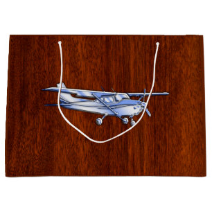 Sacola Para Presentes Grande Aeronave Clássica Chrome Cessna Voando Mahogany