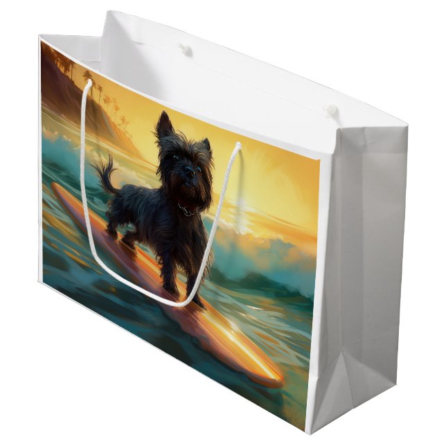 Sacola Para Presentes Grande Affenpinscher Beach Surfing Painting (Frente inclinada)