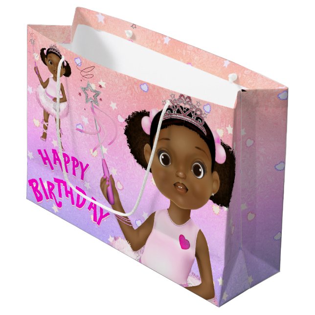 Sacola Para Presentes Grande African American Ballerina Fairy Princess (Frente inclinada)