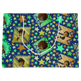 Sacola Para Presentes Grande African American Boys and Geométrico on Blue