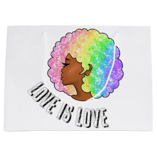 Sacola Para Presentes Grande afro arco-íris amor LGBTQ é amor orgulho garota ne