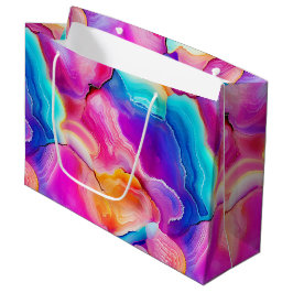 Sacola Para Presentes Grande Ágata Arco-Íris | Padrão Vibrante de Pedra Abstrat