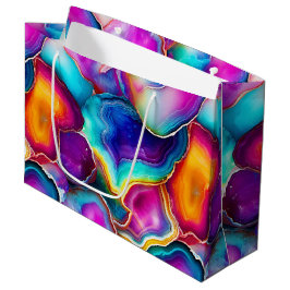 Sacola Para Presentes Grande Ágata Arco-Íris | Padrão Vibrante de Pedra Abstrat