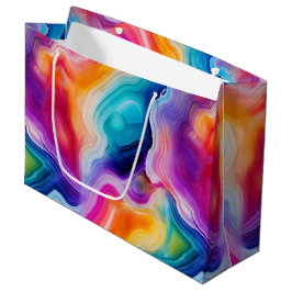 Sacola Para Presentes Grande Ágata Arco-Íris | Padrão Vibrante de Pedra Abstrat