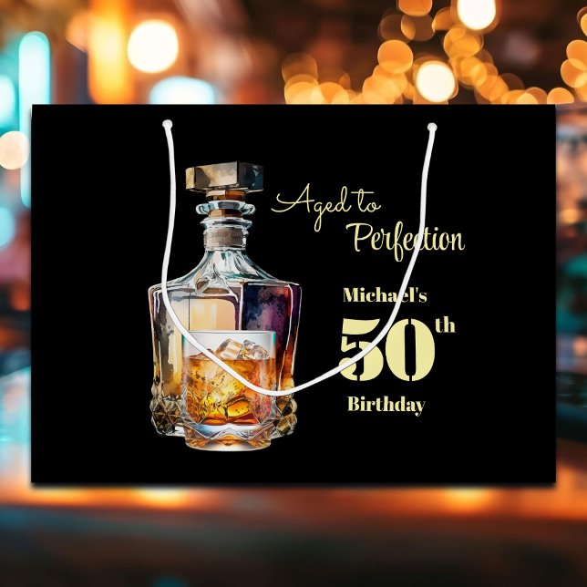 Sacola Para Presentes Grande Aged to Perfection Men's 50th Whiskey Birthday  (Criador carregado)