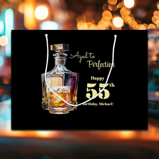 Sacola Para Presentes Grande Aged to Perfection Men's 55th Whiskey Birthday  (Criador carregado)
