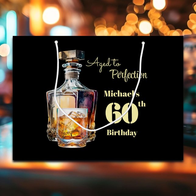 Sacola Para Presentes Grande Aged to Perfection Men's 60th Whiskey Birthday  (Criador carregado)