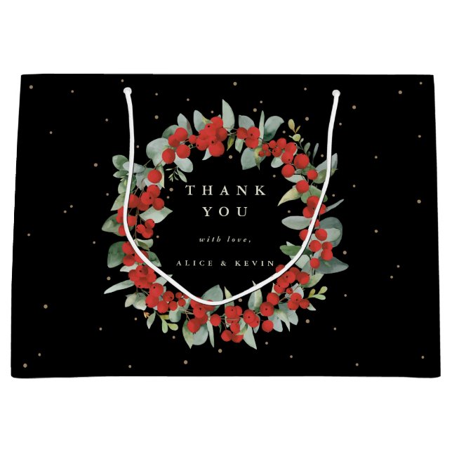 Sacola Para Presentes Grande Agradecimento de Natal/Férias com Frutas Vermelhas (Frente)