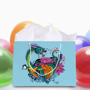 Sacola Para Presentes Grande Água Dragão e Koi