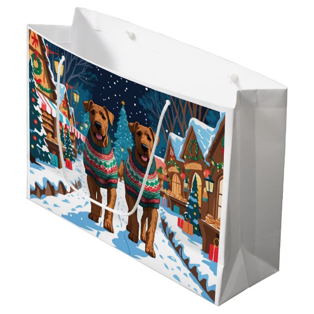 Sacola Para Presentes Grande Airedale Dogs Christmas Snow Holiday (Frente inclinada)