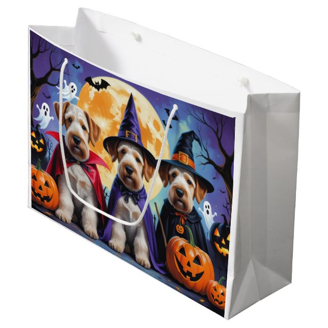 Sacola Para Presentes Grande Airedale Terrier Dogs Pumpkin Halloween Engraçado (Frente inclinada)