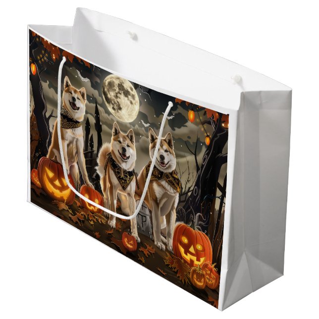 Sacola Para Presentes Grande Akita Halloween Spooky (Frente inclinada)
