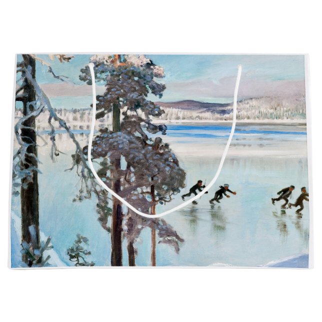 Sacola Para Presentes Grande Akseli Gallen-Kallela - Patinadores perto de Kalel (Frente)