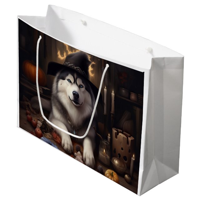 Sacola Para Presentes Grande Alaskan Malamute Pumpkins Halloween Scary (Frente inclinada)