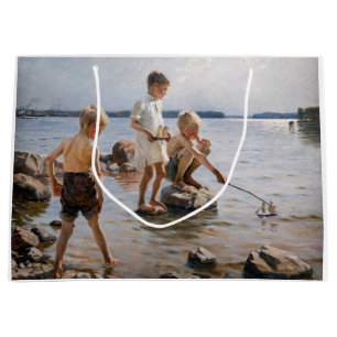 Sacola Para Presentes Grande Albert Edelsense - Meninos tocando na praia