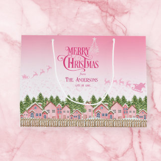 Sacola Para Presentes Grande Aldeia Rosa Feliz Natal Neve Festiva Sag