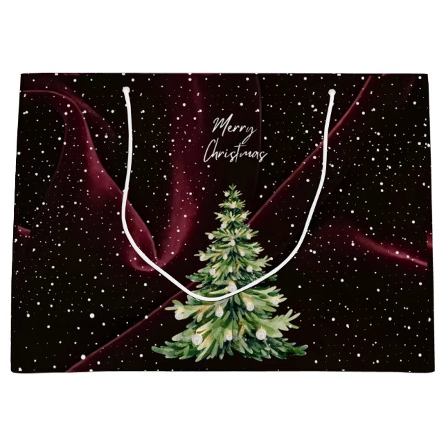 Sacola Para Presentes Grande Alegria de Árvore de Natal de Vinho Vermelho para  (Frente)